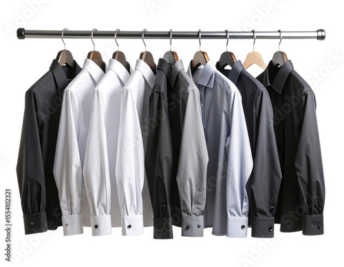 Monochrome Row of Modern Slim-Fit Dress Shirts, isolated on transparent background PNG