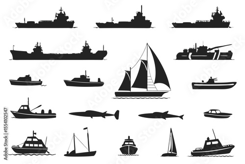 Ship and Boat Vector Silhouettes – Maritime Transport Icons