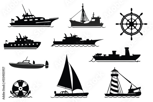 Marine Vessel Silhouettes – Boats, Ships, and Watercraft Icons