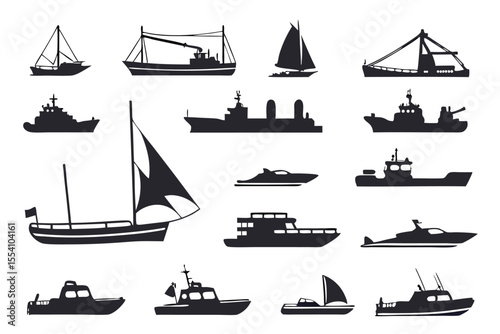 Black Boat and Ship Silhouettes – Maritime Vector Collection