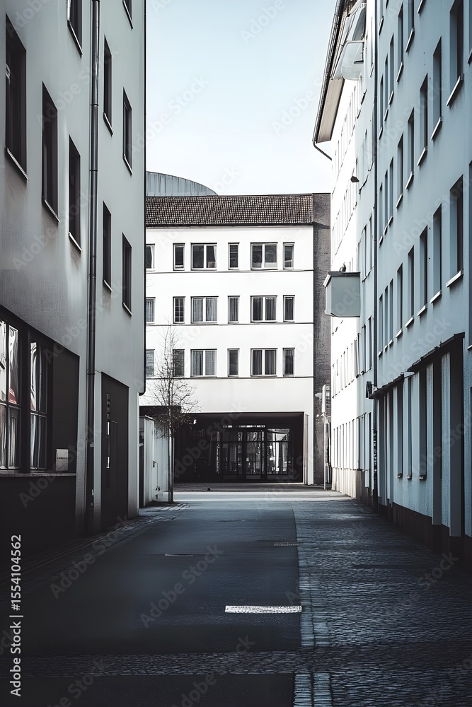 Obraz premium Narrow city alleyway between modern buildings