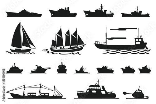Black Boat and Ship Silhouettes – Maritime Vector Collection
