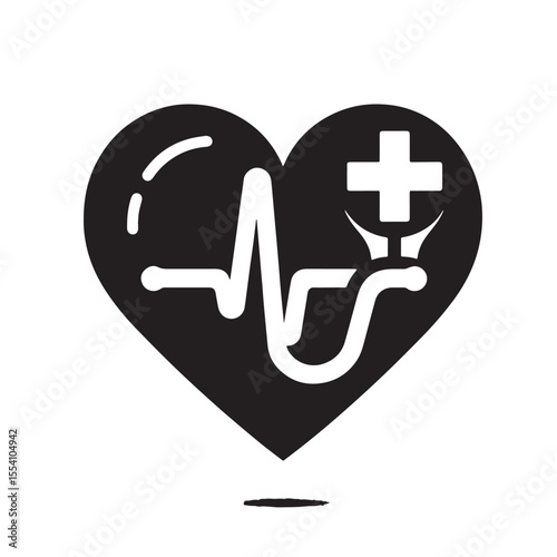 Black Medical heart icon Silhouette Vector, High Quality Illustration on White Background