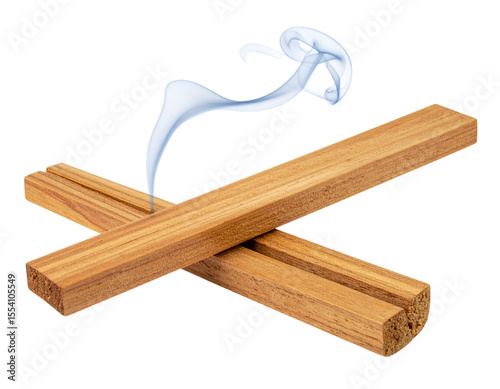 Minimal Sandalwood Stick Cross Composition with Aroma Smoke Trail, isolated on transparent background PNG