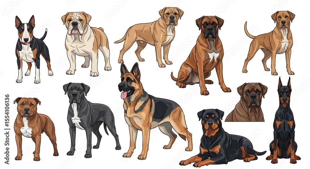 Obraz premium Diverse Dog Breeds Vector Illustration
