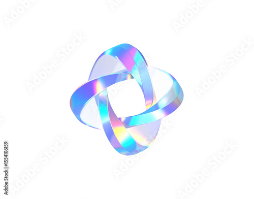 Iridescent Interlocking Rings Abstract Shape on Black Background.