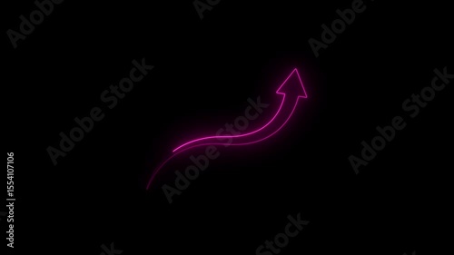 Neon arrow rising transparent channel icon concept.arrow right direction animation. up direction icon.Abstract arrow growth chart of economy icon animated