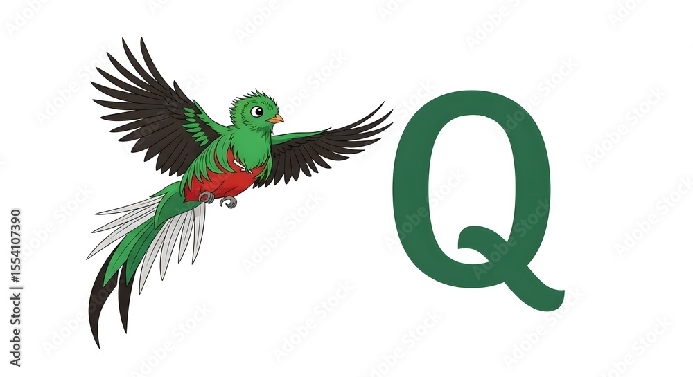 Obraz premium Quetzal and the Letter Q Illustration