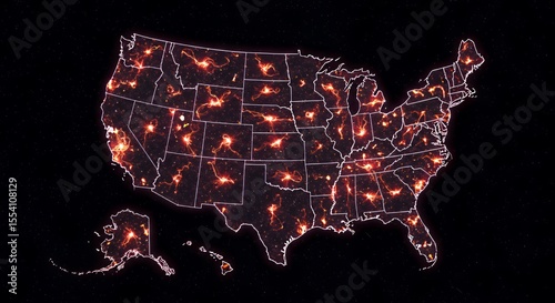 Fiery Nebulae Map: USA's Electrified Night Sky