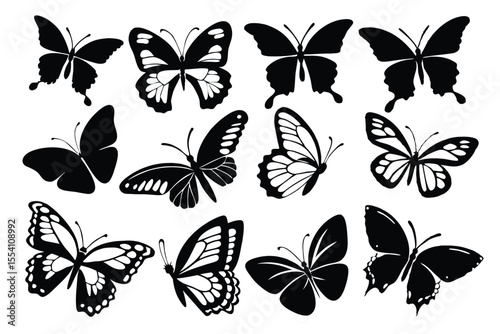 Black Butterfly Silhouettes Set – Vector Insect Collection