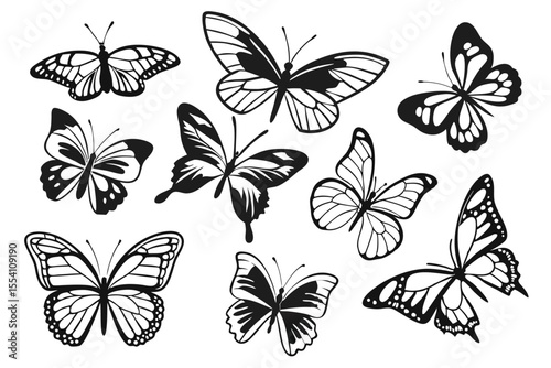 Black Butterfly Silhouettes Set – Vector Insect Collection