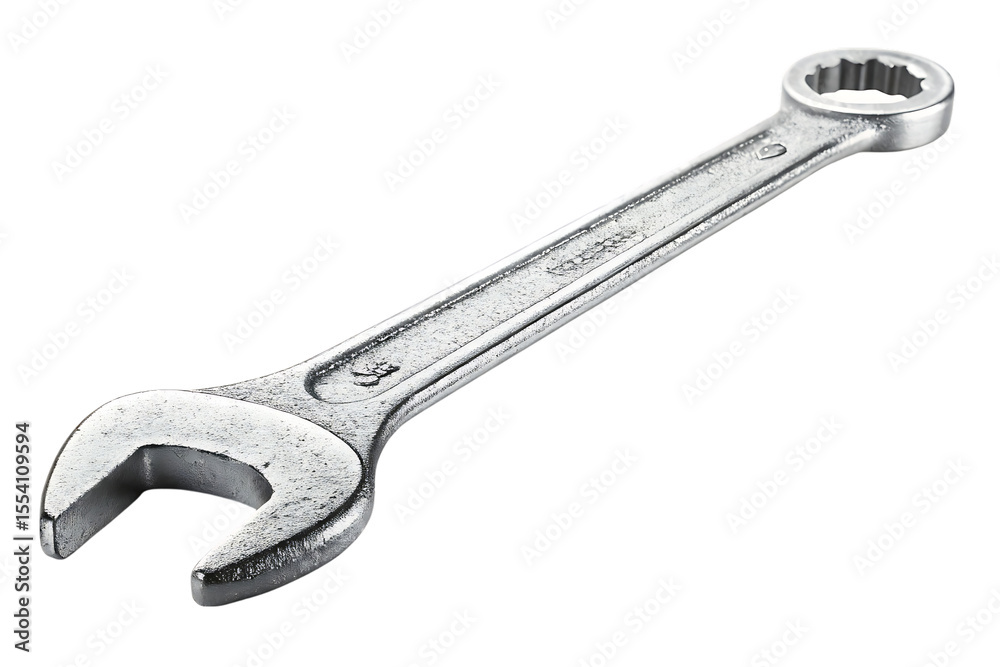 Single steel combination wrench isolated against a black background for repairing and maintenance Single steel combination wrench isolated against a black background for repairing and maintenance