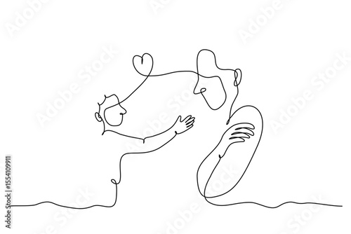 Minimalist one line drawing of mother and child, a child trying to comfort their parent in mental health concept, editable stroke.