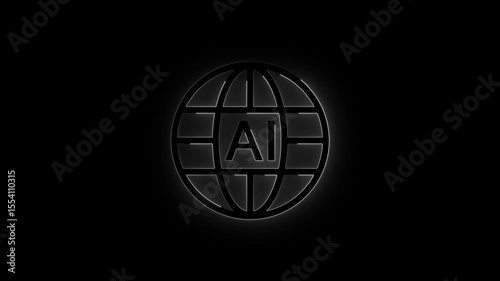 Global world AI, icon in line design. Global, world, AI, technology, intelligence, future, innovation.artificial intelligence icon, technology business concept,
