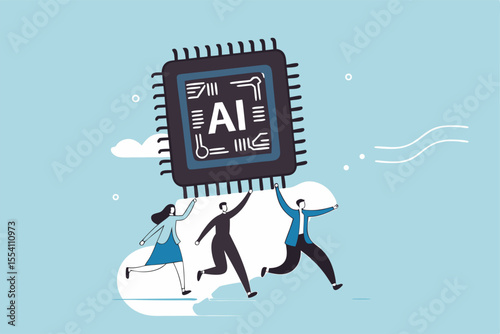 Embrace AI, Artificial Intelligence adoption, user or people who use AI to help and support work success, innovation or revolution to change business concept, business people carry AI processing chip.