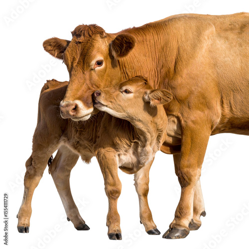 Untitled design - Mother Cow with Calf Nuzzling Close, isolated on a transparent background