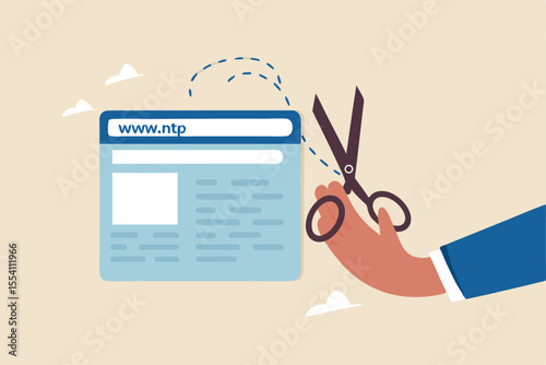 Shorten URL marketing short website address for easy online marketing campaign, hand holding scissor to cut website URL address bar.