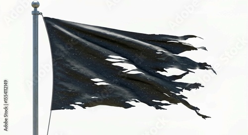 pirate flag with skull and crossbones, blank black flag on pole isolated on white background
