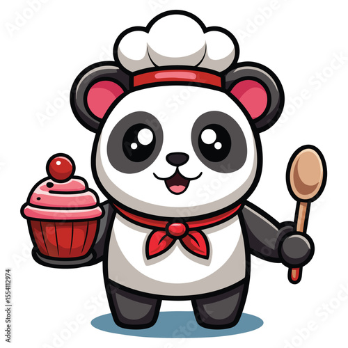 Adorable Chubby Panda Chef Baking a Delicious Cupcake
