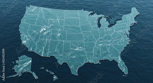 Immersive Map of the United States, Ocean Depths Unveiled