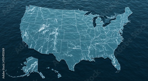 Submerged States: A Map of the United States Appears to Sink Beneath the Ocean's Surface.