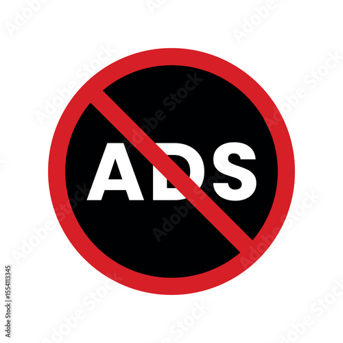 No Advertisements Icon Vector with Red Ban Symbol – Minimalist Ad Block Warning for Websites and Digital Designs.