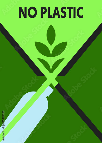 No plastic calendar page featuring a green leaf and crossed-out bottle, flat vector illustration promoting environmental awareness and sustainability in eco-friendly practices