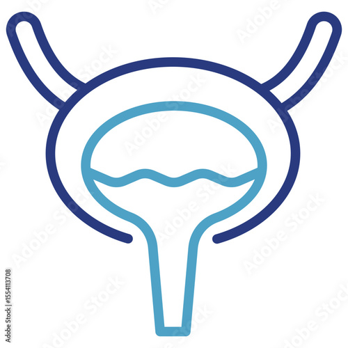A simple anatomical icon of the human bladder or urinary tract system shown in a full bladder condition during the process of urination.