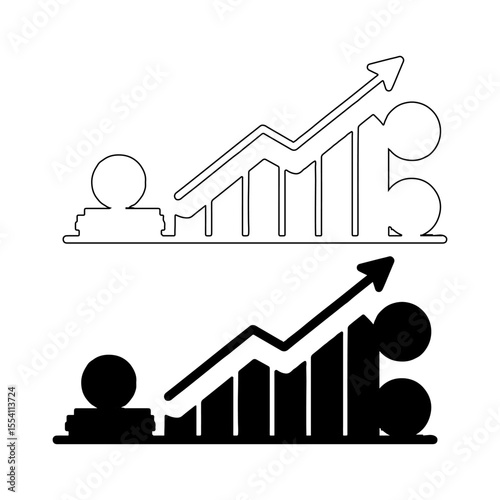 Growth arrow on a 3D business graph illustrating market success and financial profit
