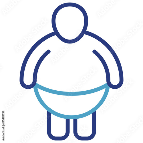 Single icon represents a human figure with specific overweight or obesity conditions important in the context of health, nutrition and fitness.