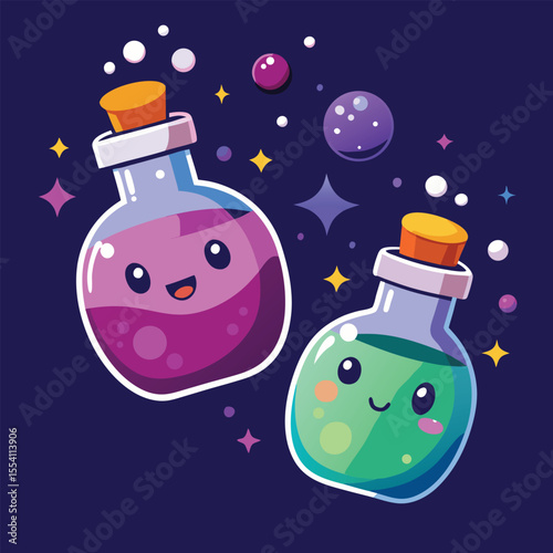 Adorable Halloween Potion Bottles Cute Cartoon Illustration