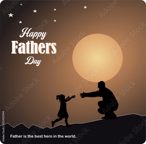 son and father with moon night background, happy international father's day concept, can be used for card, poster, website, flyer. abstract vector illustration design