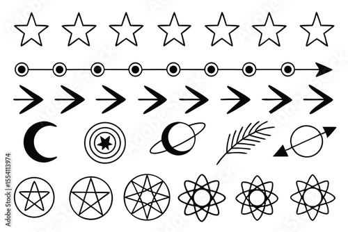 Black Abstract Symbols – Science, Space, and Geometry Set