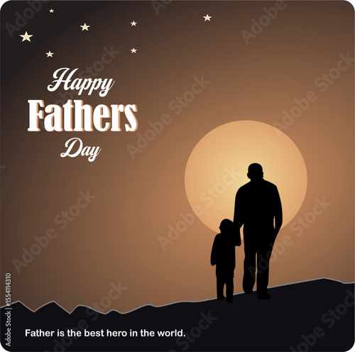 son and father with moon night background, happy international father's day concept, can be used for card, poster, website, flyer. abstract vector illustration design