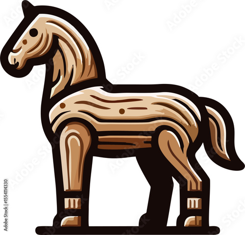 Vintage Wooden Horse Vector Illustration – Hand-Carved Toy Style Icon in Side View