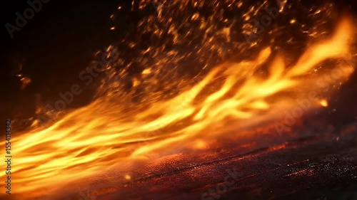 Abstract Fire Stream with Sparks Against Dark Background Creating an Intense and Dynamic Visual Effect Optimized for Adobe Stock Photo