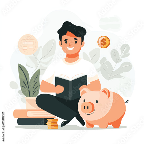Woman doing yoga pose near calendar with checkmarks, surrounded by fruits and vegetables, flat style on white background