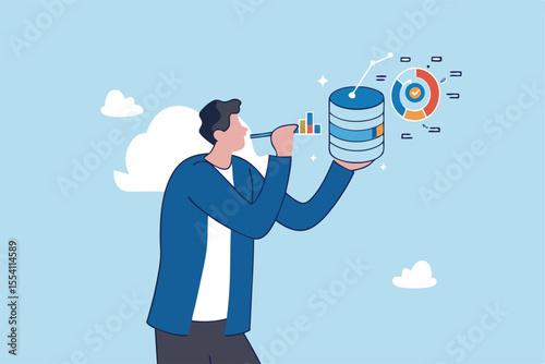 Data cleansing process to arrange, examining or prepare data to be analyzed, preprocessing normalization or validate missing data concept, businessman cleaning database metaphor of cleansing process.
