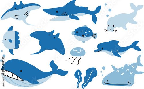 かわいい海の生き物ベクターイラスト素材セット