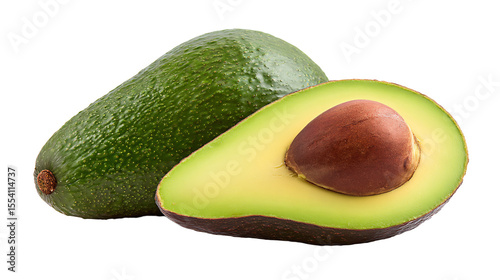a half avocado and a half cut avocado