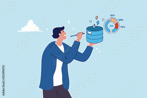 Data cleansing process to arrange, examining or prepare data to be analyzed, preprocessing normalization or validate missing data concept, businessman cleaning database metaphor of cleansing process.