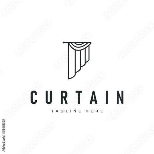 curtain logo design concept with a simple minimalist and elegant concept as a home decoration and product brand illustration template