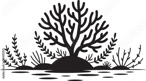 Underwater Coral Reef Line Art