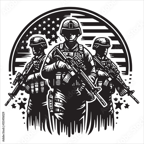 American Soldiers with Flag and Stars