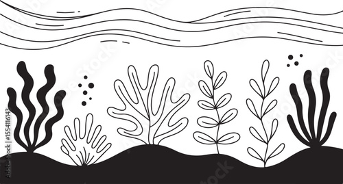 Underwater Coral Reef Line Art