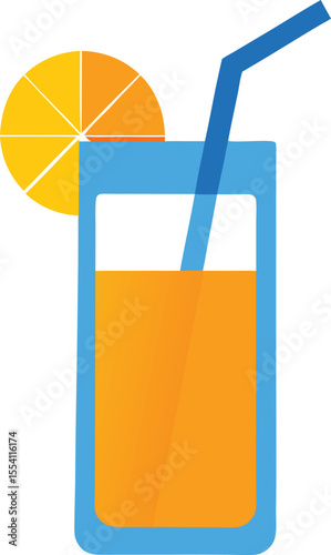 Glass of Orange Juice – Fresh Citrus Drink with Blue Straw and Orange Slice Garnish