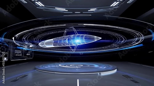 Futuristic missile hologram display in hightech control room