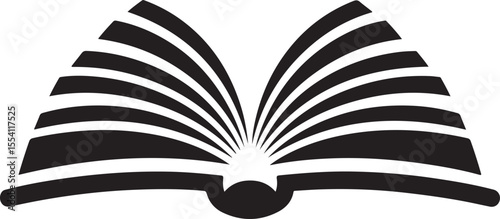 open book silhouette with visible pages, vector black and white illustration