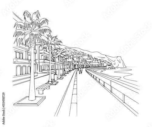 Line Art of Avenida do Mar, Funchal