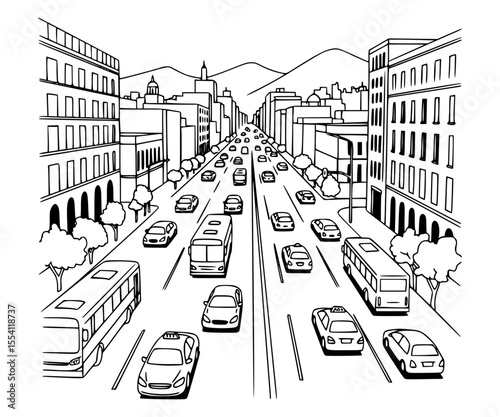 Line Art of Avenida Insurgentes, Mexico City